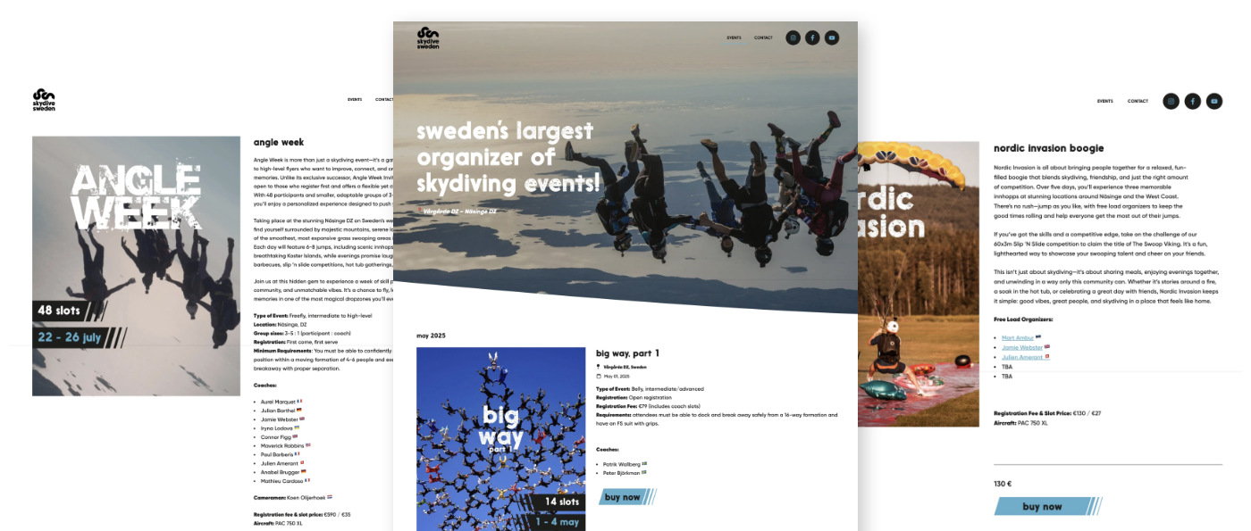 Mockup showing Skydive Swedens website