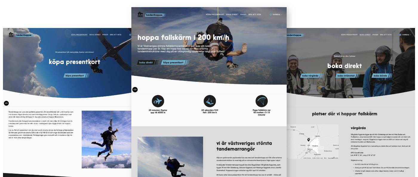 Mockup/screenshots of Tandemhopp.se's website